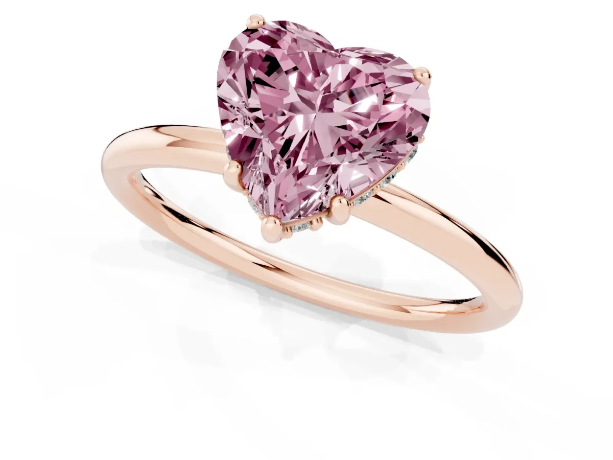 Fancy Pink Heart Cut Solitaire Diamond Ring with a Classic Band and Four-Prong Setting Rose gold