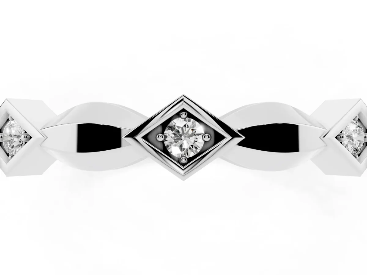 Square Diamond Twist Band with Bezel Setting Silver
