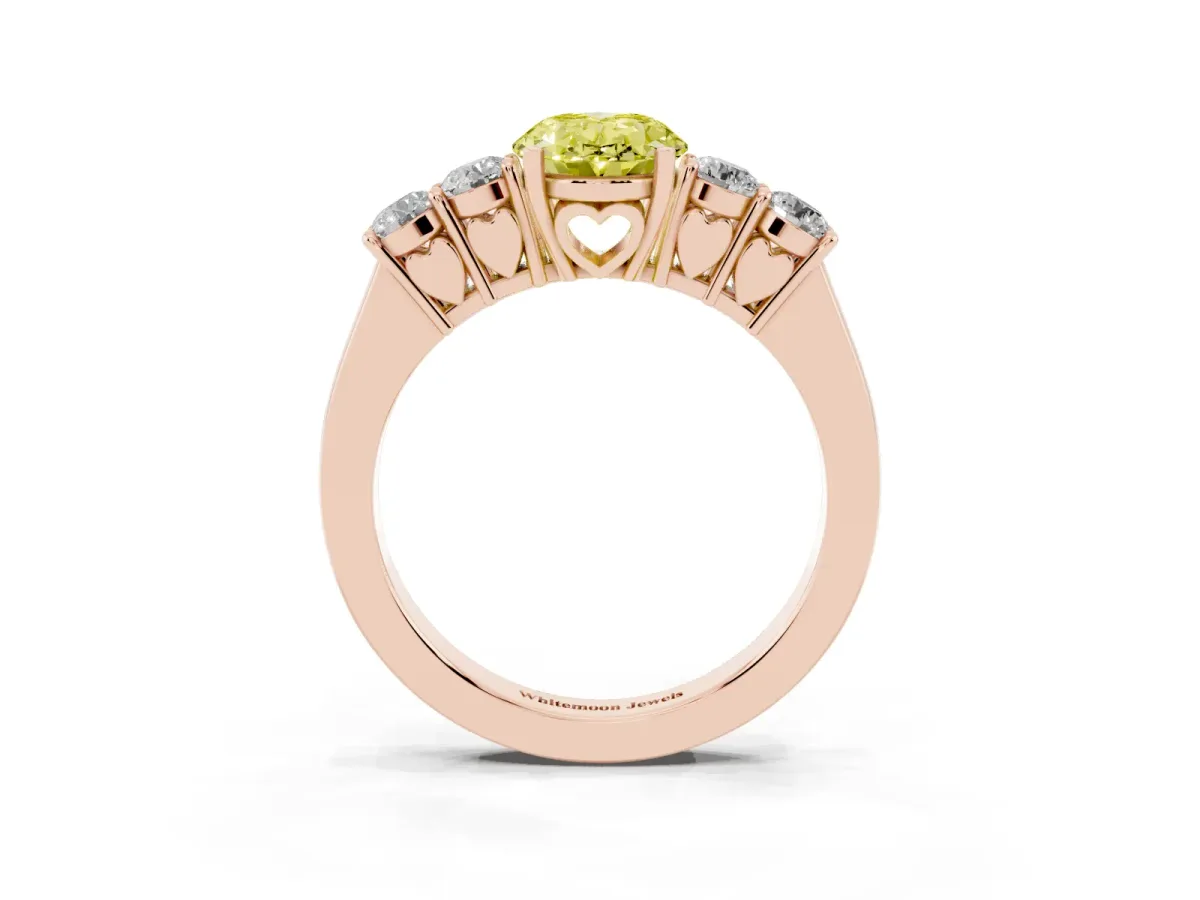 Fancy Yellow Oval Cut Cut Diamond Five-Stone Prong Set White Gold Ring Rose gold