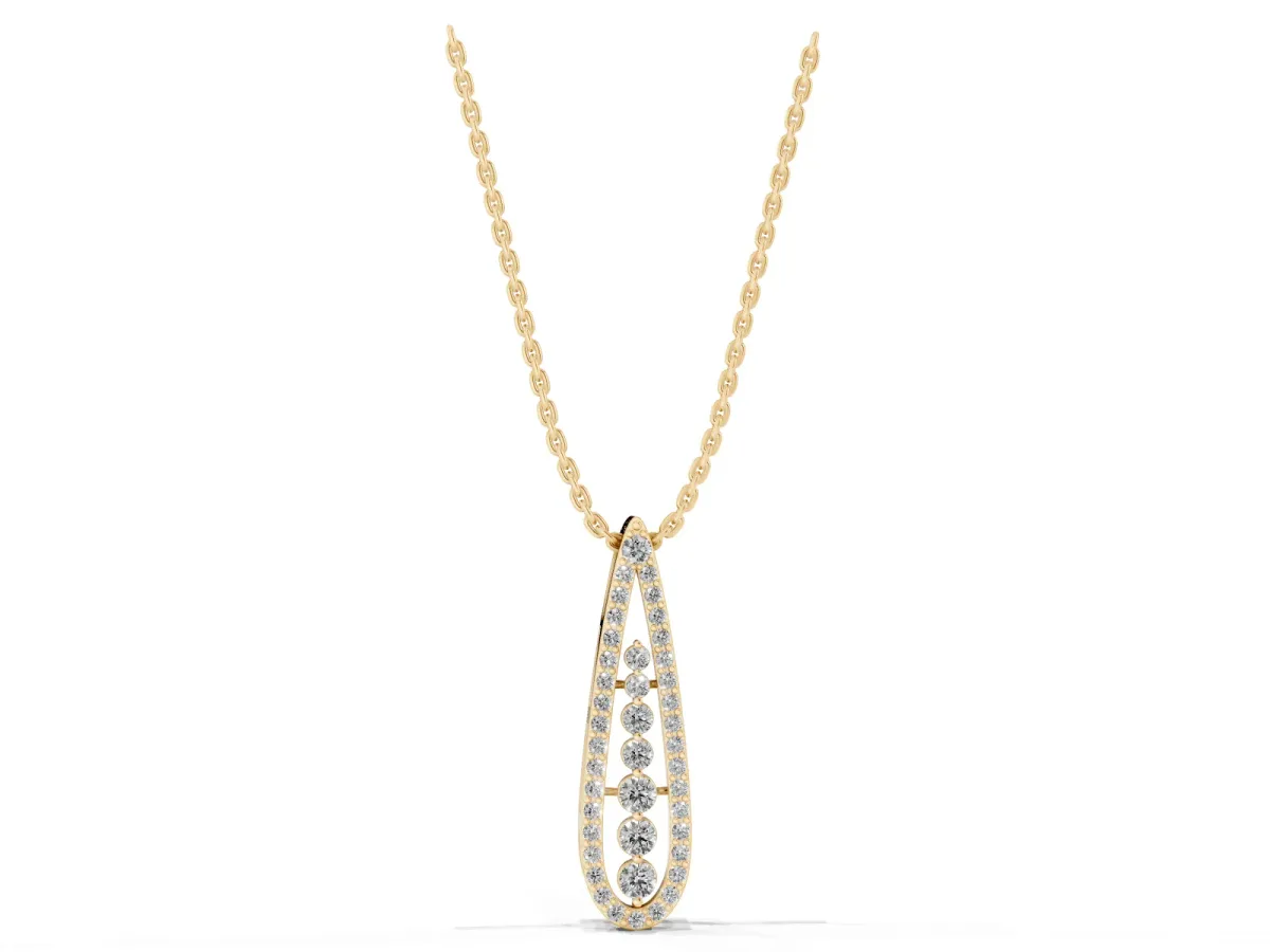 Teardrop Pavé Round Diamond Prong Pendant Yellow gold