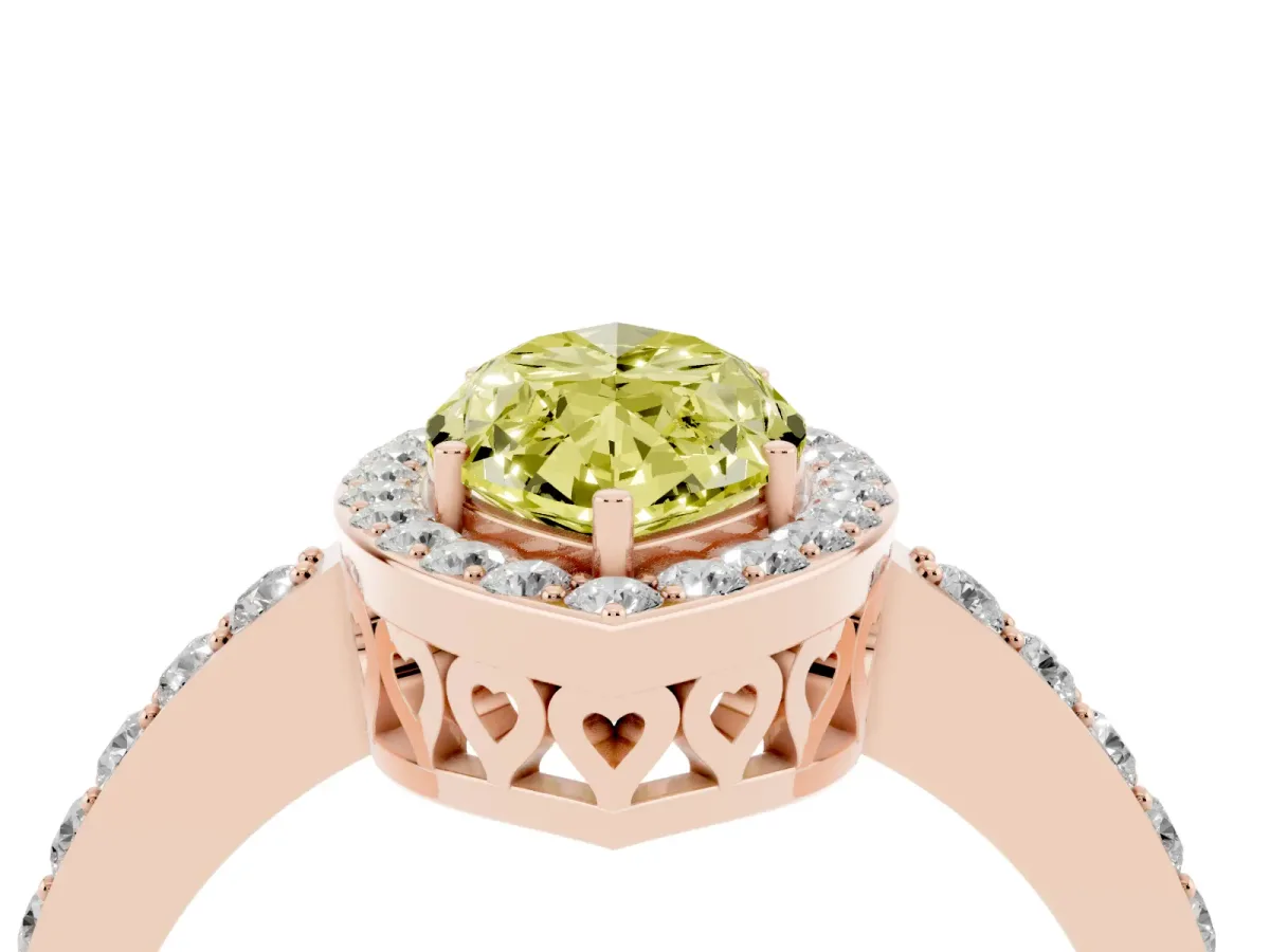 Fancy Yellow Marquise Cut Halo Diamond Pavé Band Ring with Prong Setting Rose gold