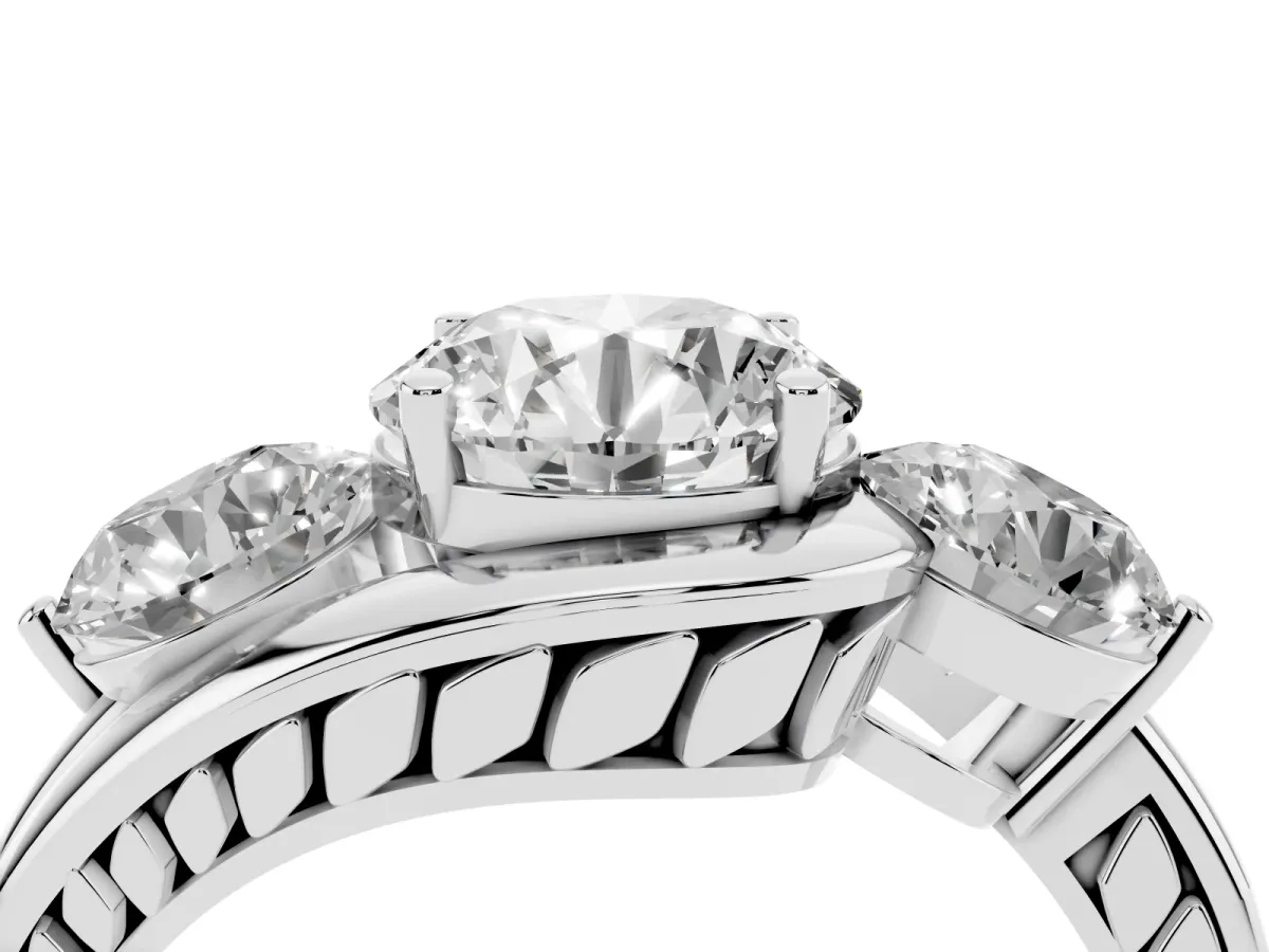 Three-Stone Round Cut Brilliant Split Shank Prong Set Ring White gold
