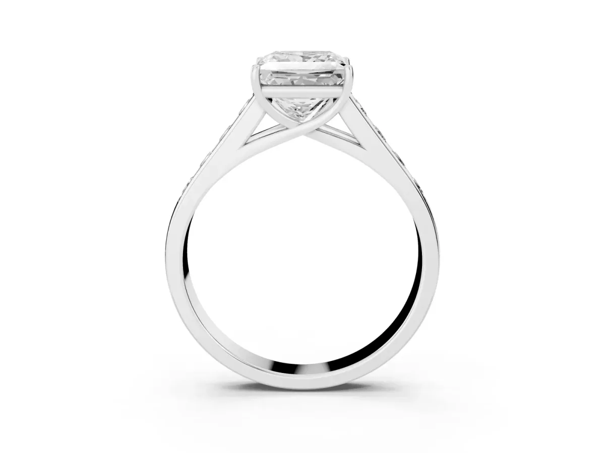 Princess Cut Solitaire Channel-Set Diamond Engagement Ring with Four-Prong Setting Platinum