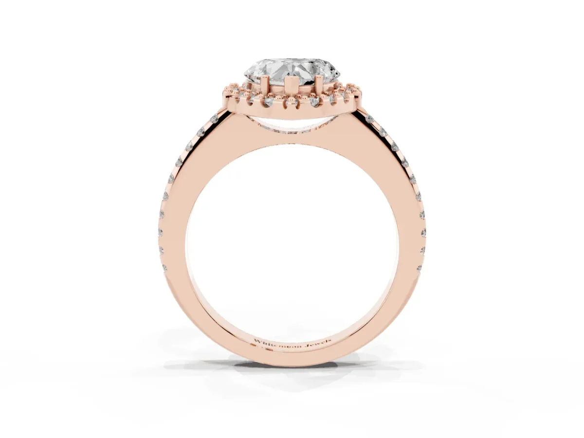 Heart Cut Diamond Pavé Halo Ring with Four-Prong Setting Rose gold