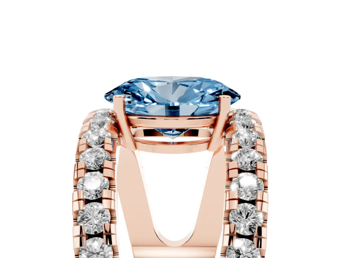 Fancy Blue Oval Cut Solitaire Split Shank Pave Diamond Ring Rose gold
