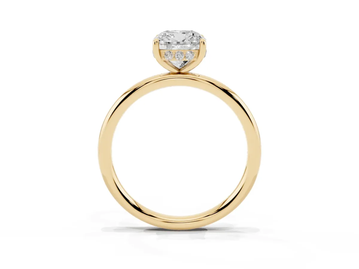 Cushion Cut Solitaire Diamond Ring with a Classic Band and Four-Prong Setting Yellow gold