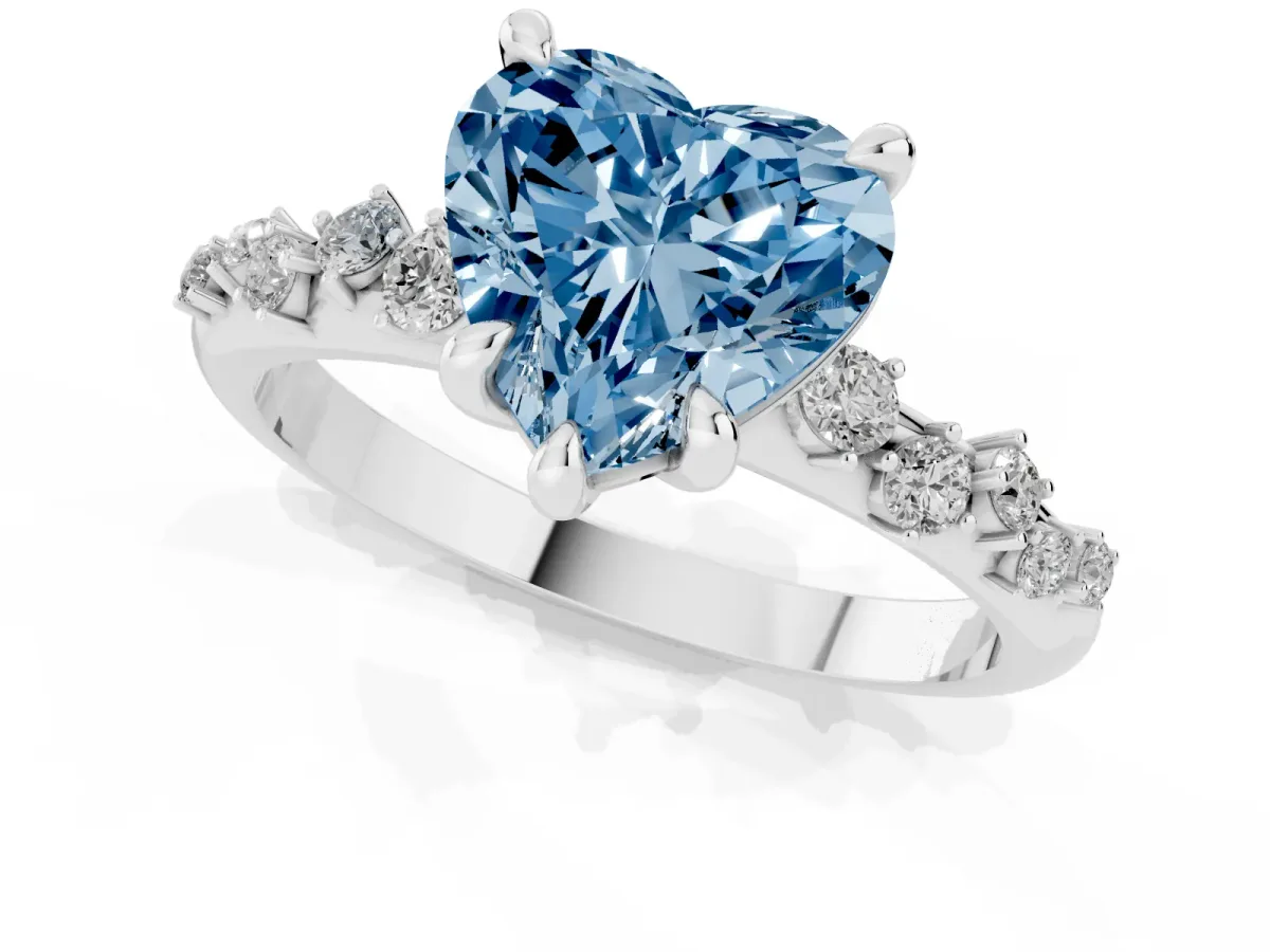 Fancy Blue Heart Cut Cut Diamond Vine Band with Four-Prong Setting Platinum