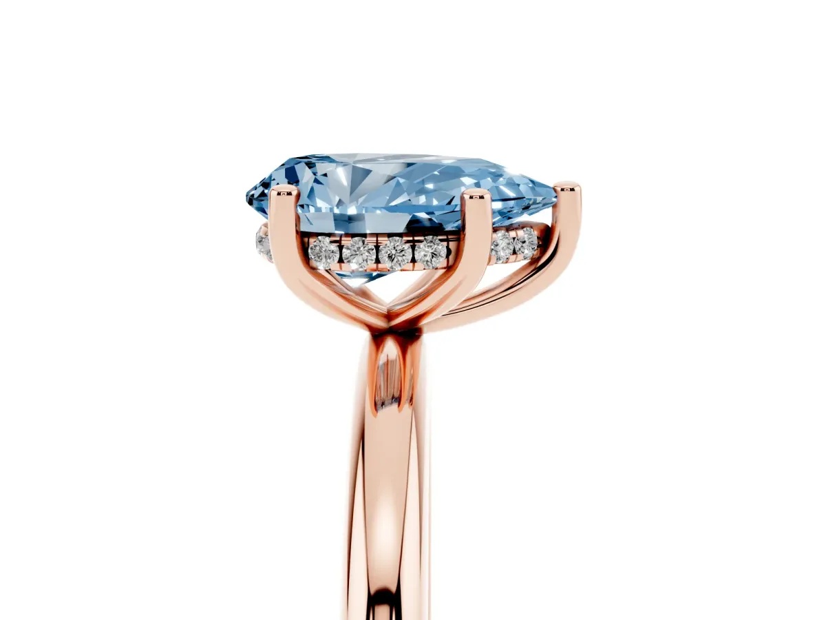 Fancy Blue Pear Cut Cut Solitaire Engagement Ring with Four-Prong Setting and Classic Band Rose gold