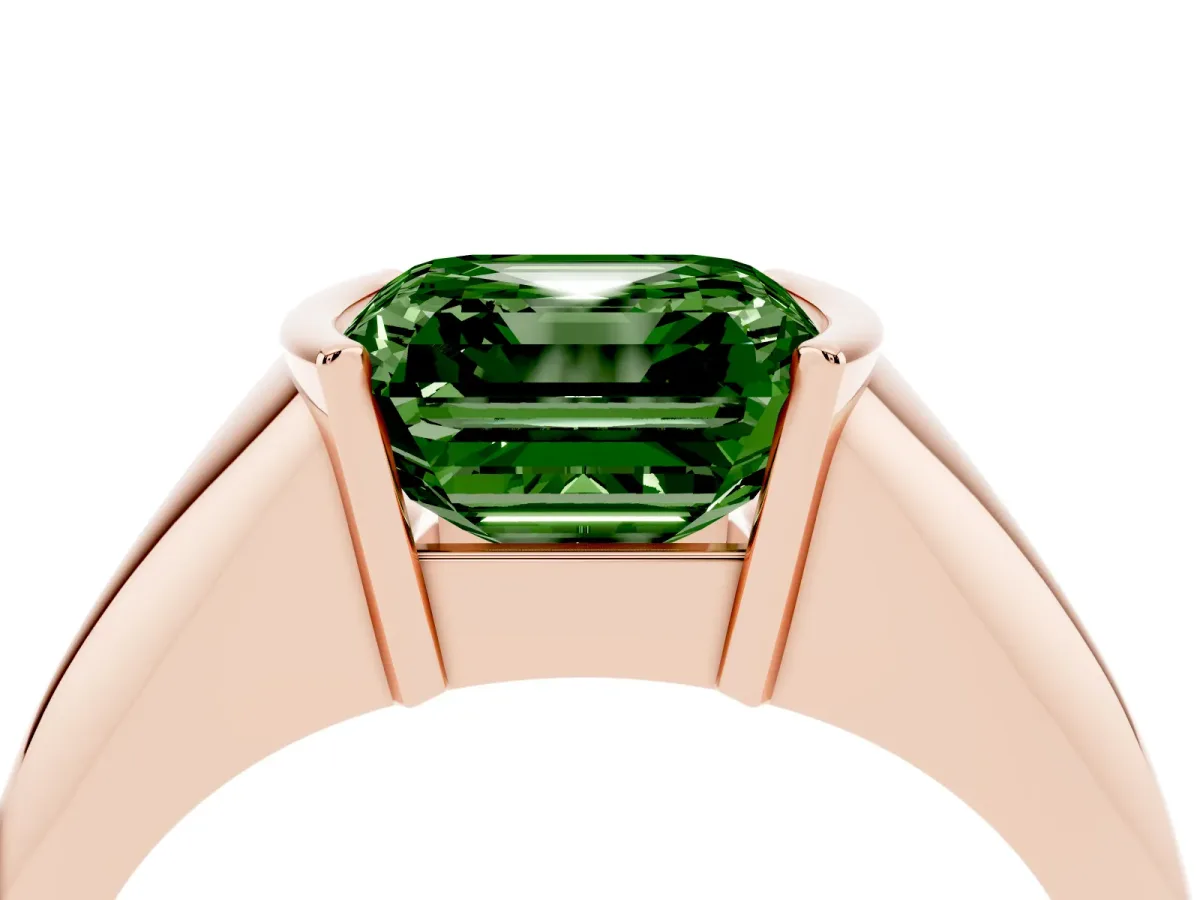 Fancy Green Asscher Cut Solitaire Tension Set Diamond Ring Rose gold