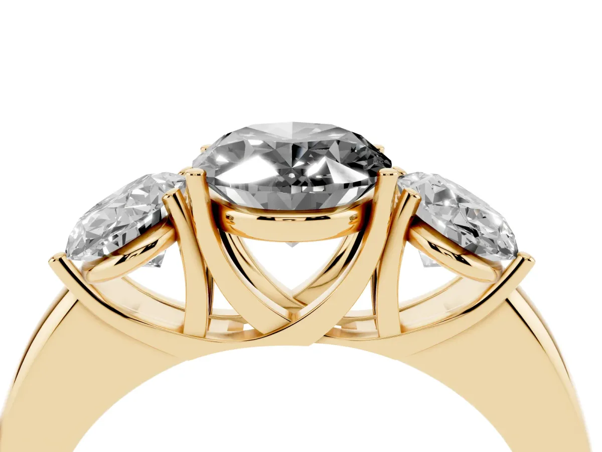 Fancy Black Oval Cut Diamond Three-Stone Ring with Four-Prong Setting and Classic Band Yellow gold