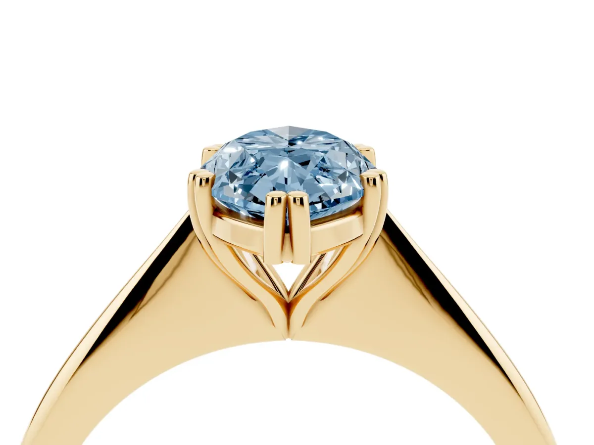 Fancy Blue Marquise Cut Solitaire Diamond Ring with Six-Prong Setting and Classic Band Yellow gold