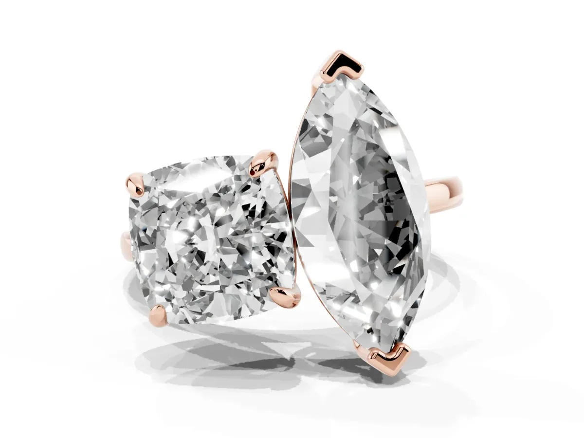 Cushion and Marquise Toi Moi Ring with Prong Setting and Plain Band Rose gold