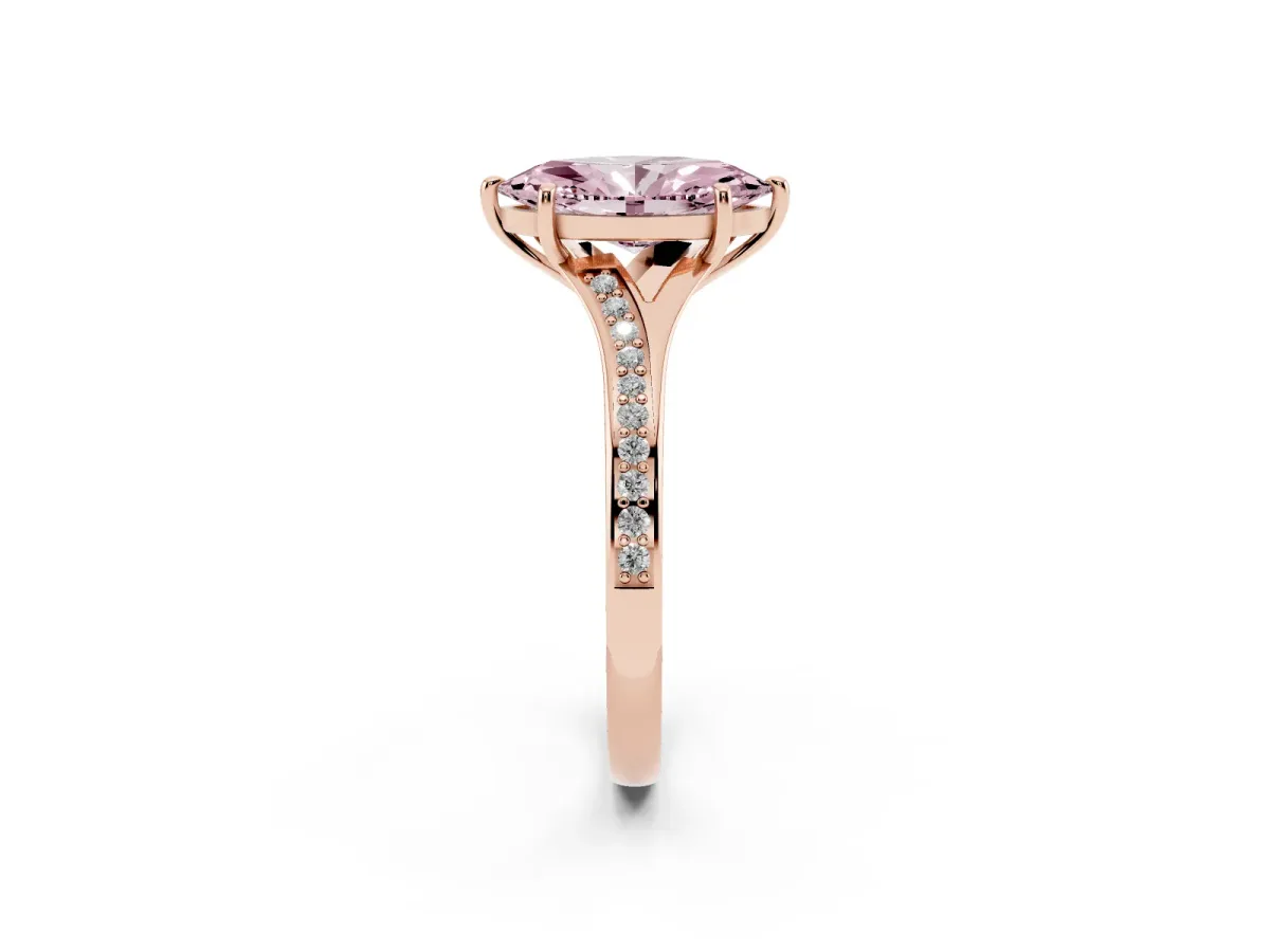 Fancy Pink Marquise Cut Diamond Solitaire Ring with Pavé Band and Prong Setting Rose gold