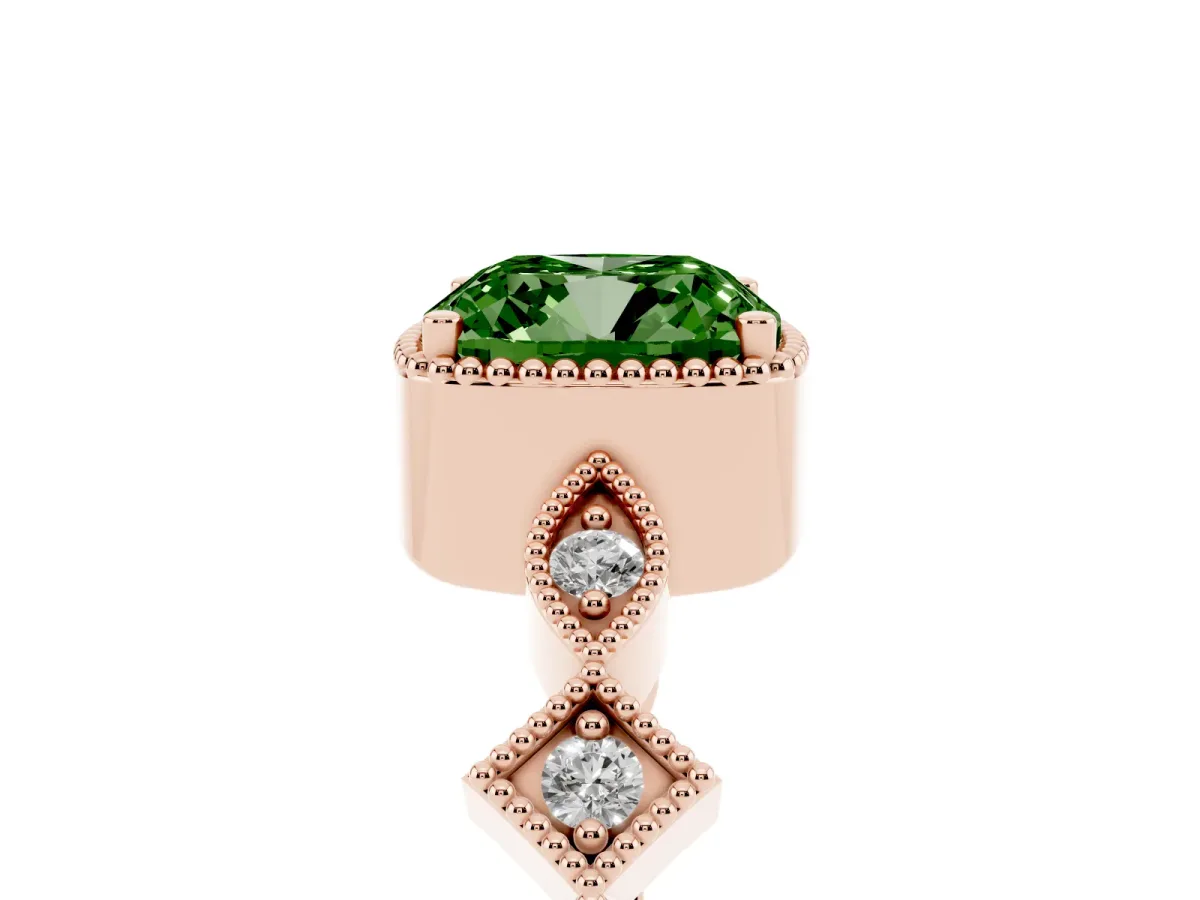 Fancy Green Cushion Cut Milgrain Marquise Diamond Twist Band Ring Rose gold
