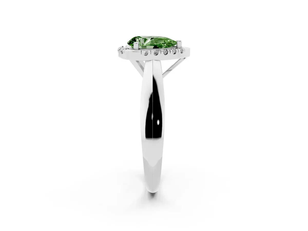 Fancy Green Pear Cut Cut Halo Solitaire Engagement Ring with Square Band and Four-Prong Setting White gold