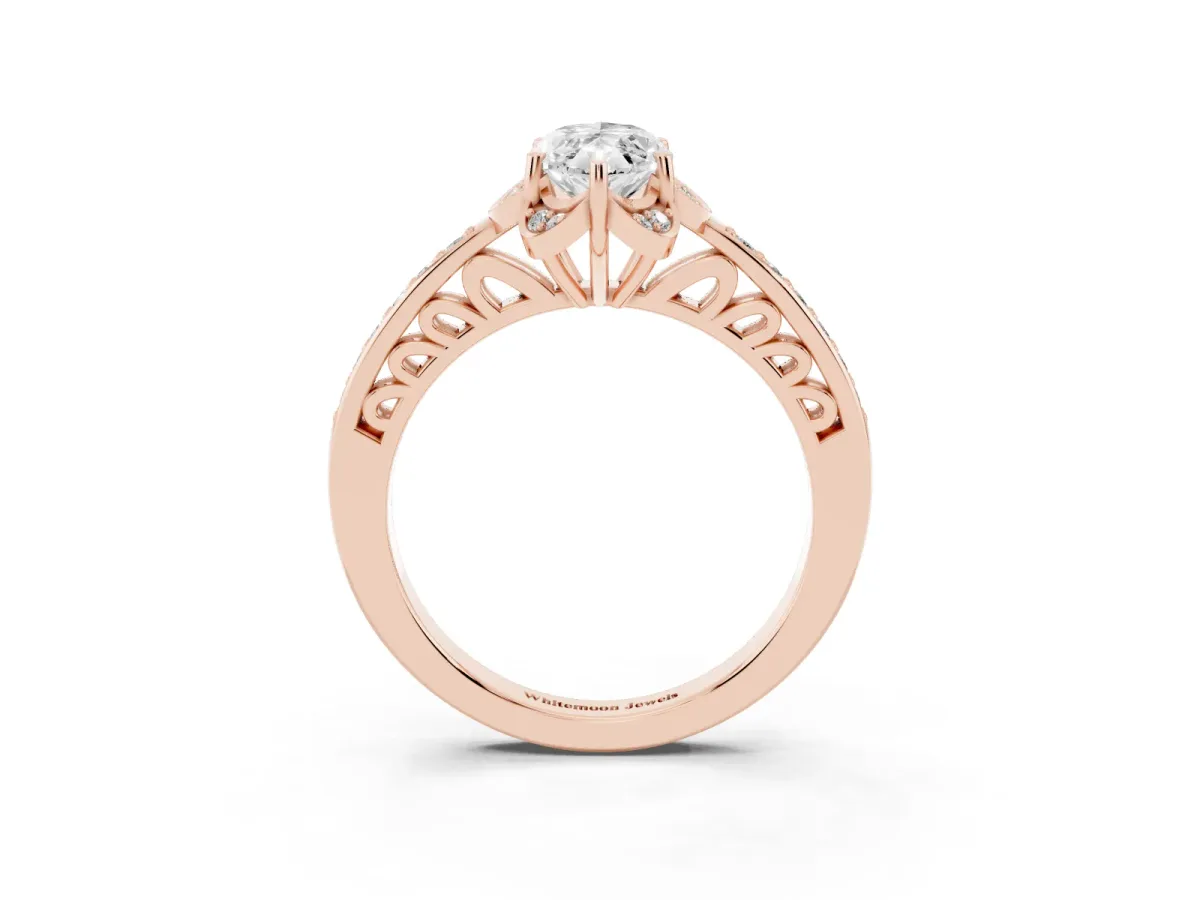 Marquise Cut Cut Halo Diamond Ring with Channel Set Band and Four-Prong Setting Rose gold