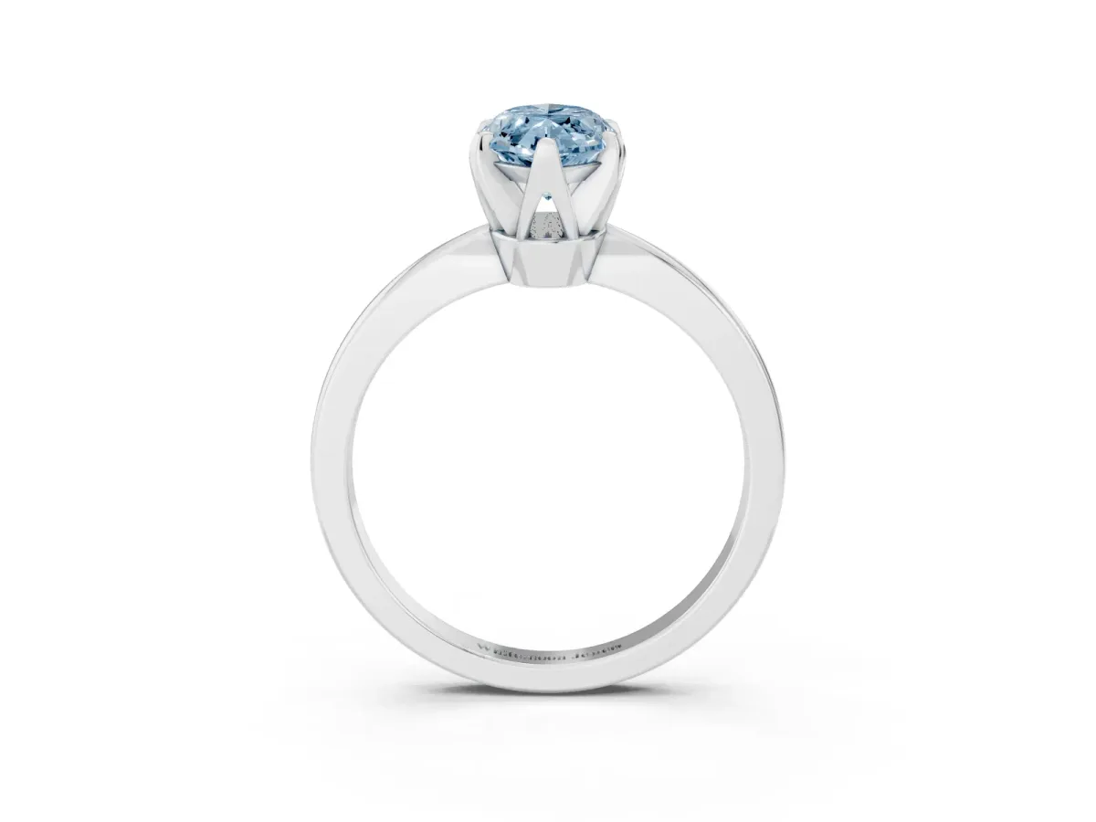 Fancy Blue Marquise Cut Solitaire Engagement Ring with Six-Prong Setting and Tapered Band Platinum