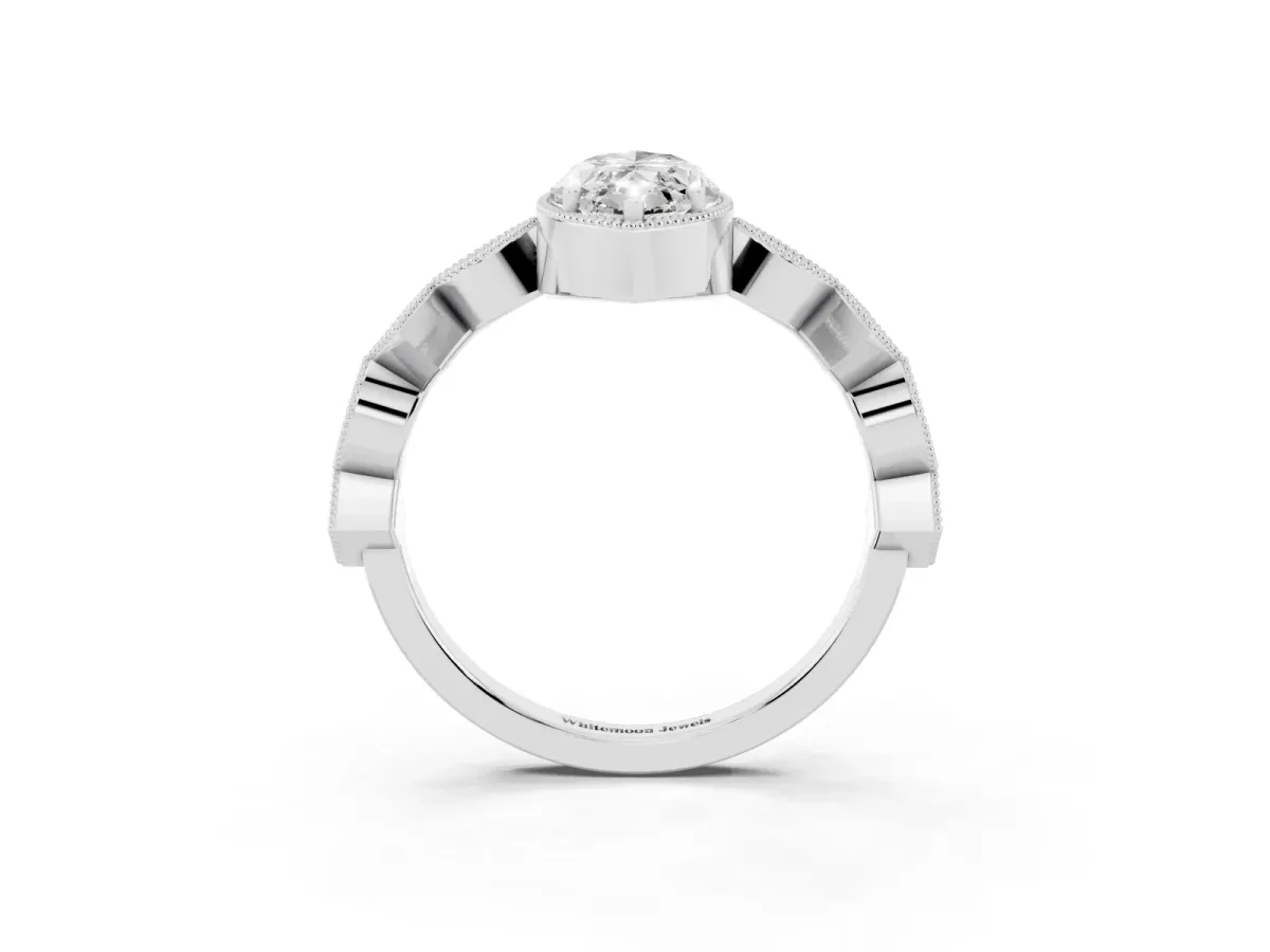 Marquise Cut Milgrain Marquise Diamond Twist Band Ring Silver