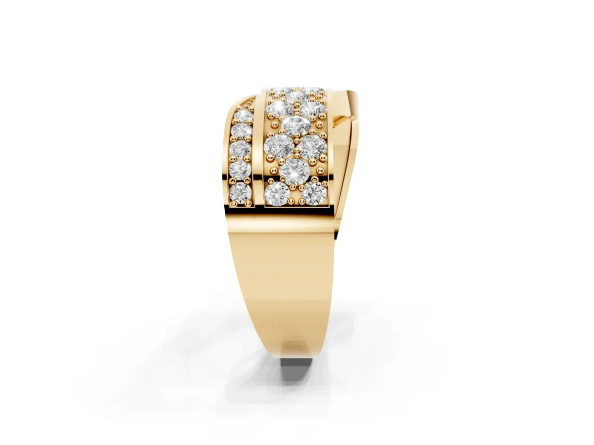 Pavé Round Diamond Crossover Band with Bead Prong Setting Yellow gold