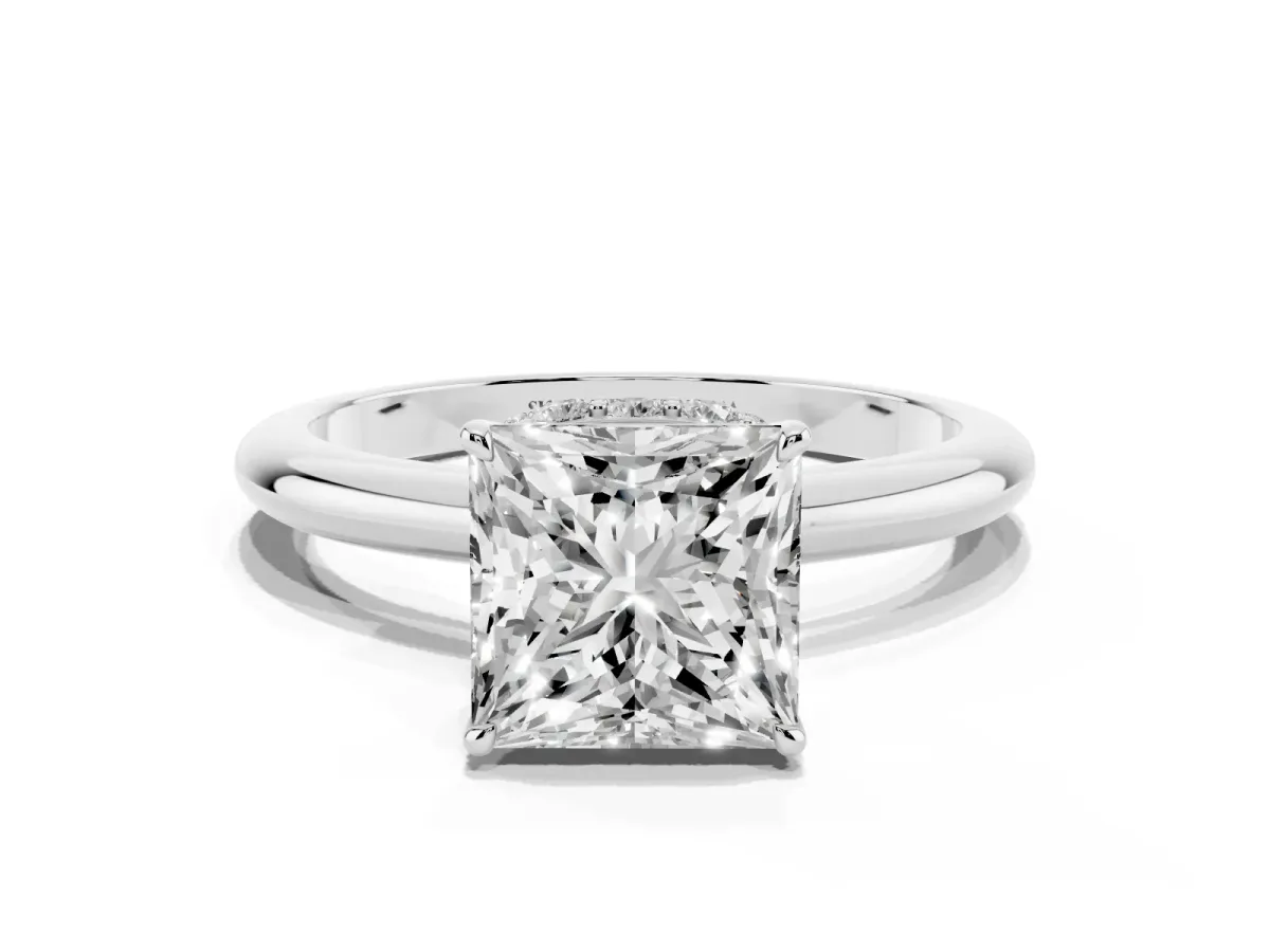 Princess Cut Brilliant Solitaire Engagement Ring with Six-Prong Setting and Classic Band Platinum