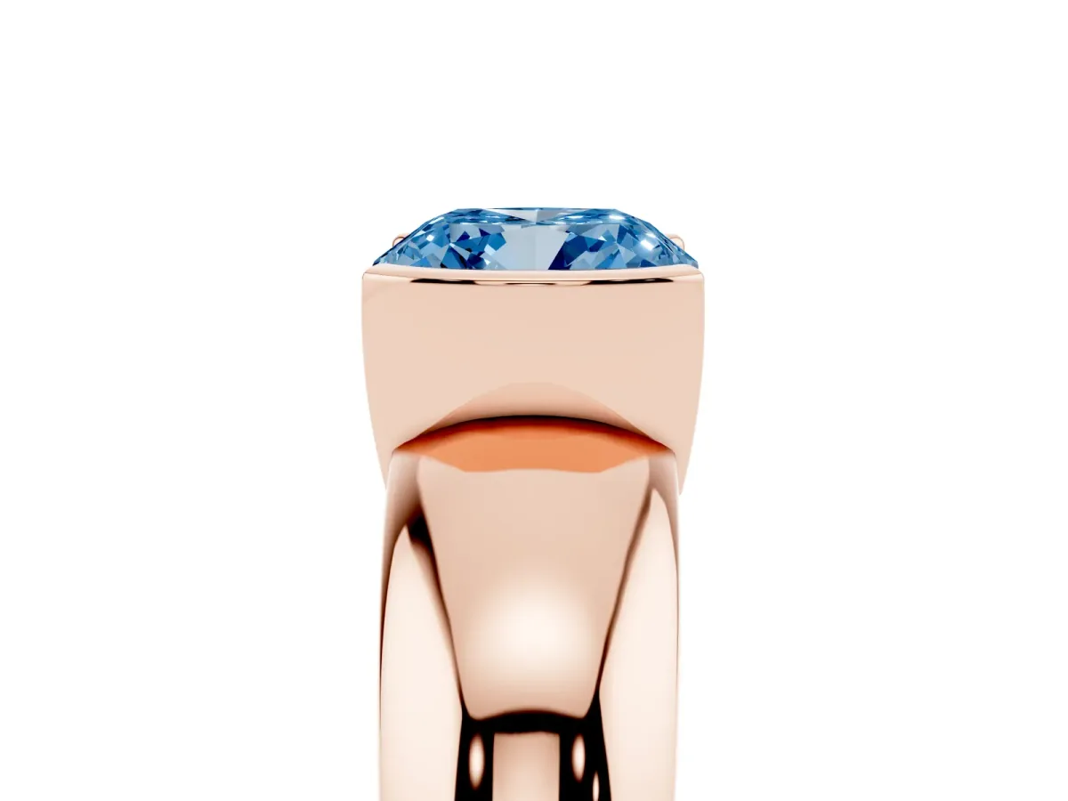 Fancy Blue Cushion Cut Solitaire Tension Set Diamond Ring with Wide Band Rose gold