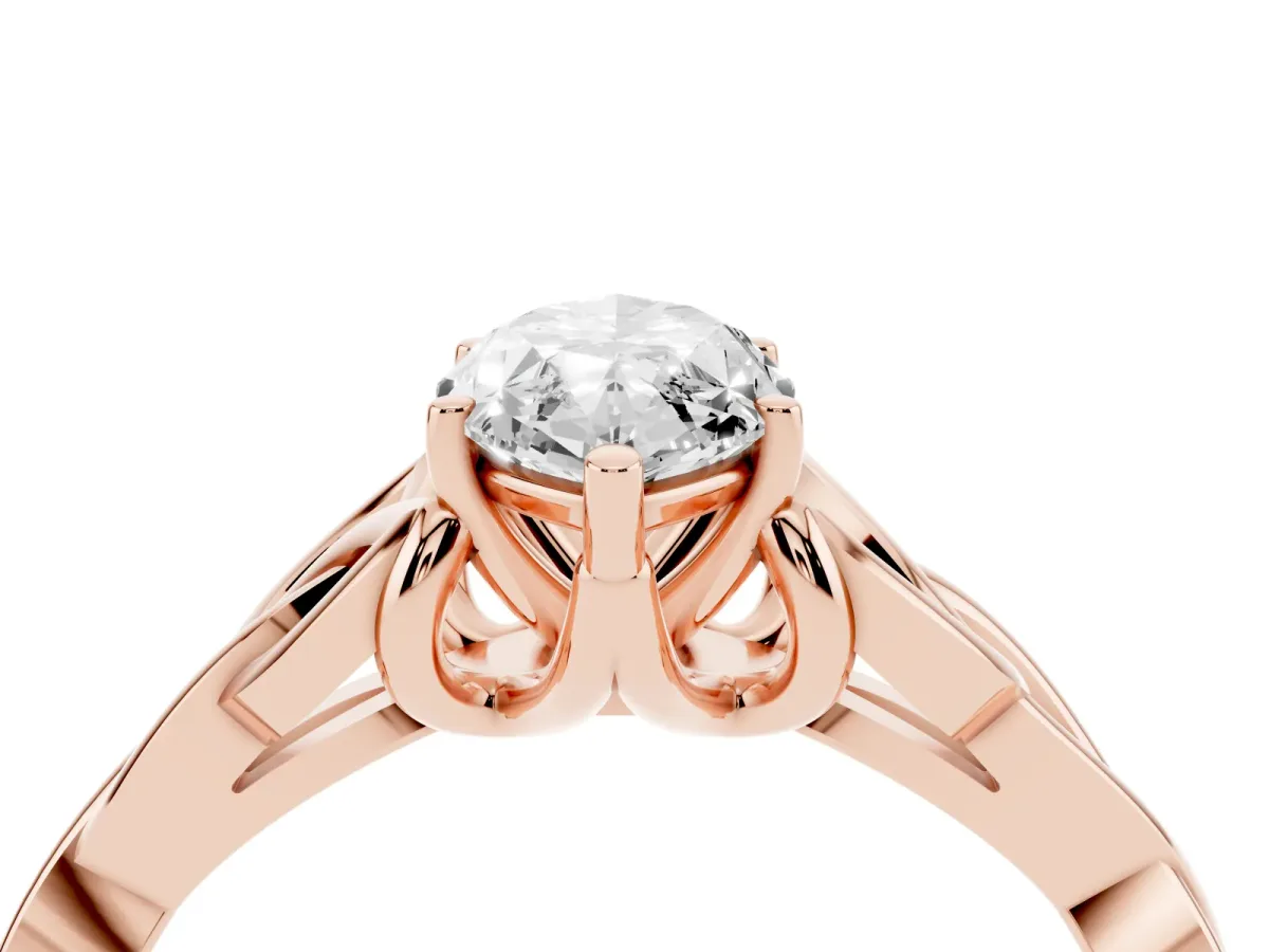 Marquise Cut Diamond Solitaire Engagement Ring with Celtic Knot Band and Four-Prong Setting Rose gold