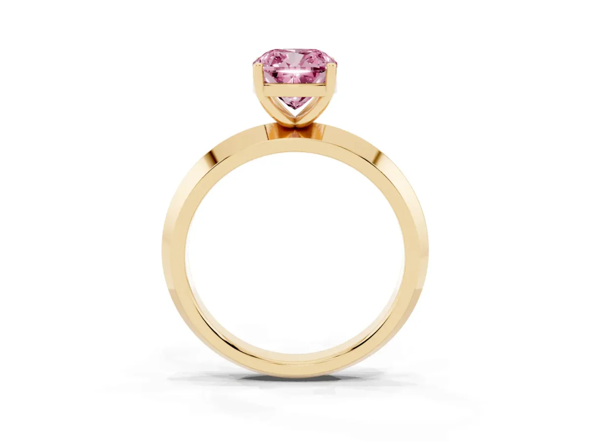 Fancy Pink Cushion Cut Cut Solitaire Engagement Ring with Flat Band and Four-Prong Setting Yellow gold