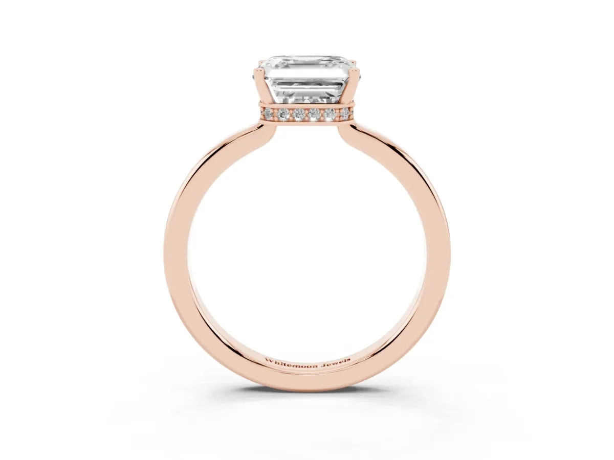 Asscher Cut Cut Solitaire Engagement Ring with Four-Prong Setting on a Classic Band Rose gold