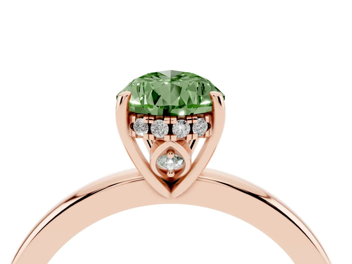 Fancy Green Pear Cut Solitaire Diamond Ring with Prong Setting and Plain Band Rose gold