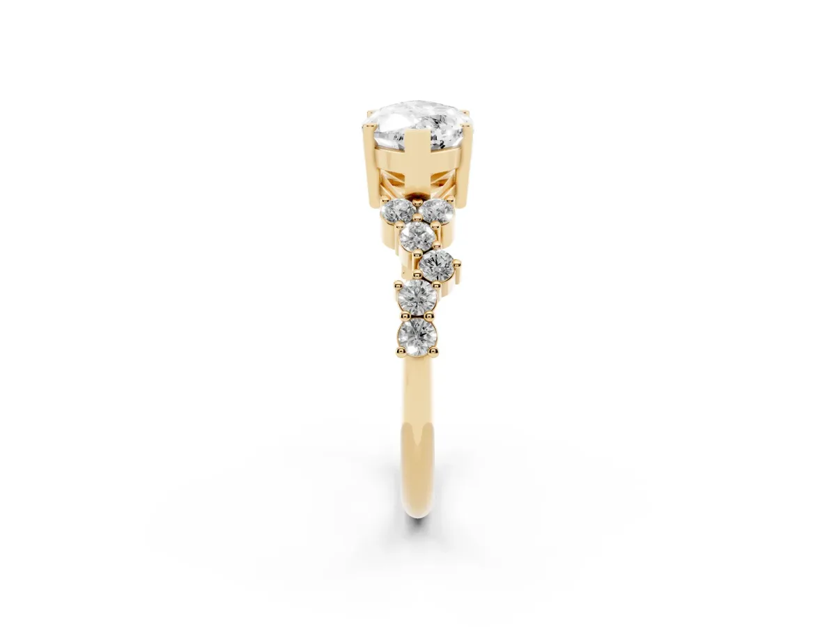 Marquise Cut Diamond Scattered Round Accent Ring with Prong Setting Yellow gold