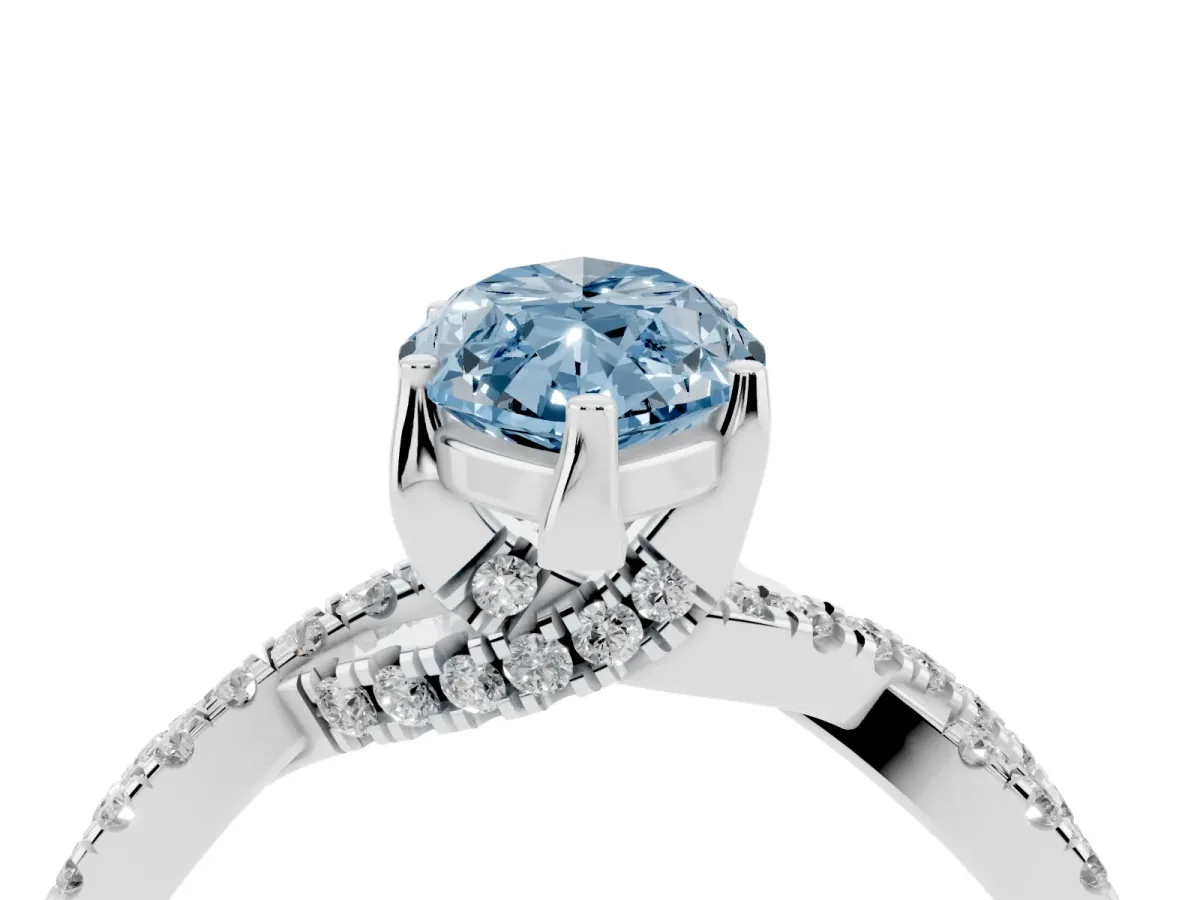 Fancy Blue Marquise Cut Solitaire Twist Pave Diamond Engagement Ring with Prong Setting Silver