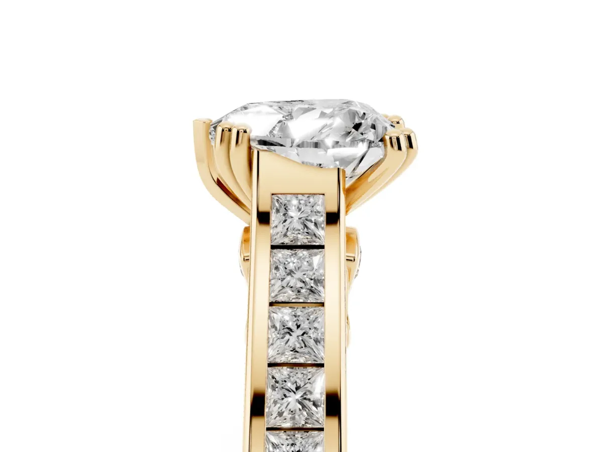 Heart Cut Cut Channel Set Solitaire Engagement Ring with Prong Setting Yellow gold