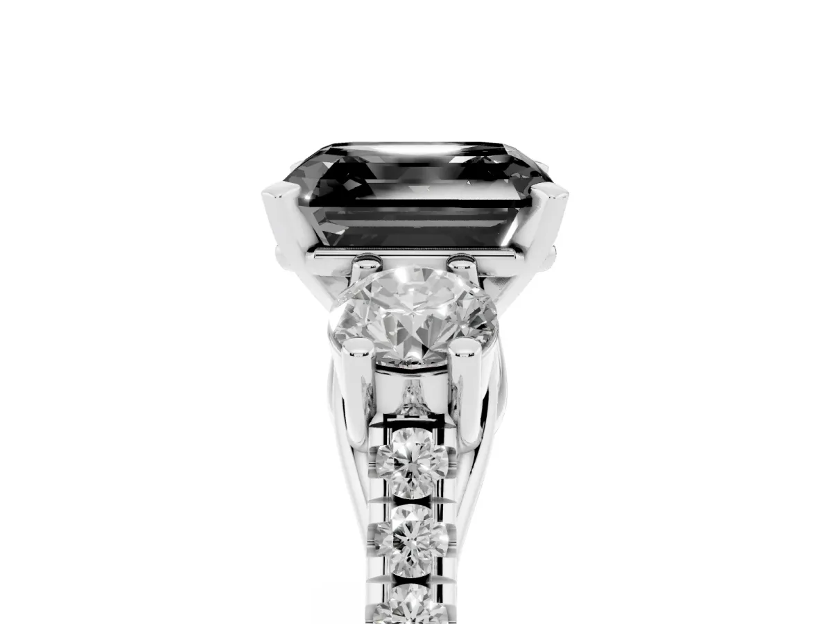 Fancy Black Three-Stone Asscher Cut Diamond Pavé Band with Four-Prong Setting Platinum