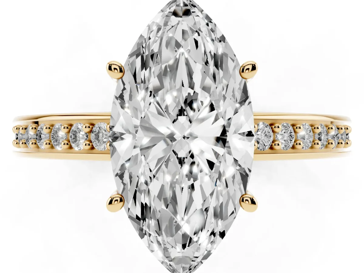Marquise Cut Solitaire Pavé Band Prong Setting Ring Yellow gold