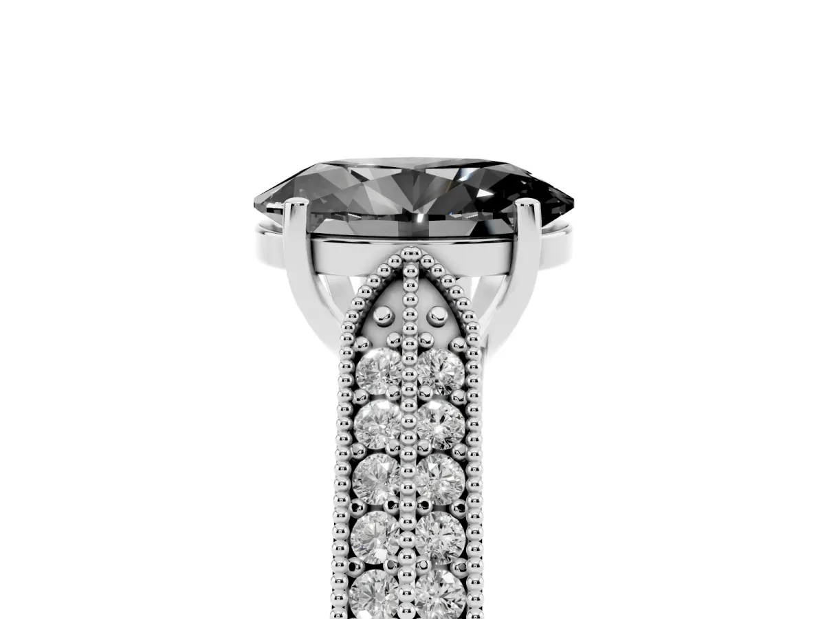 Fancy Black Oval Cut Cut Pave Split Shank Engagement Ring with Four-Prong Setting Platinum