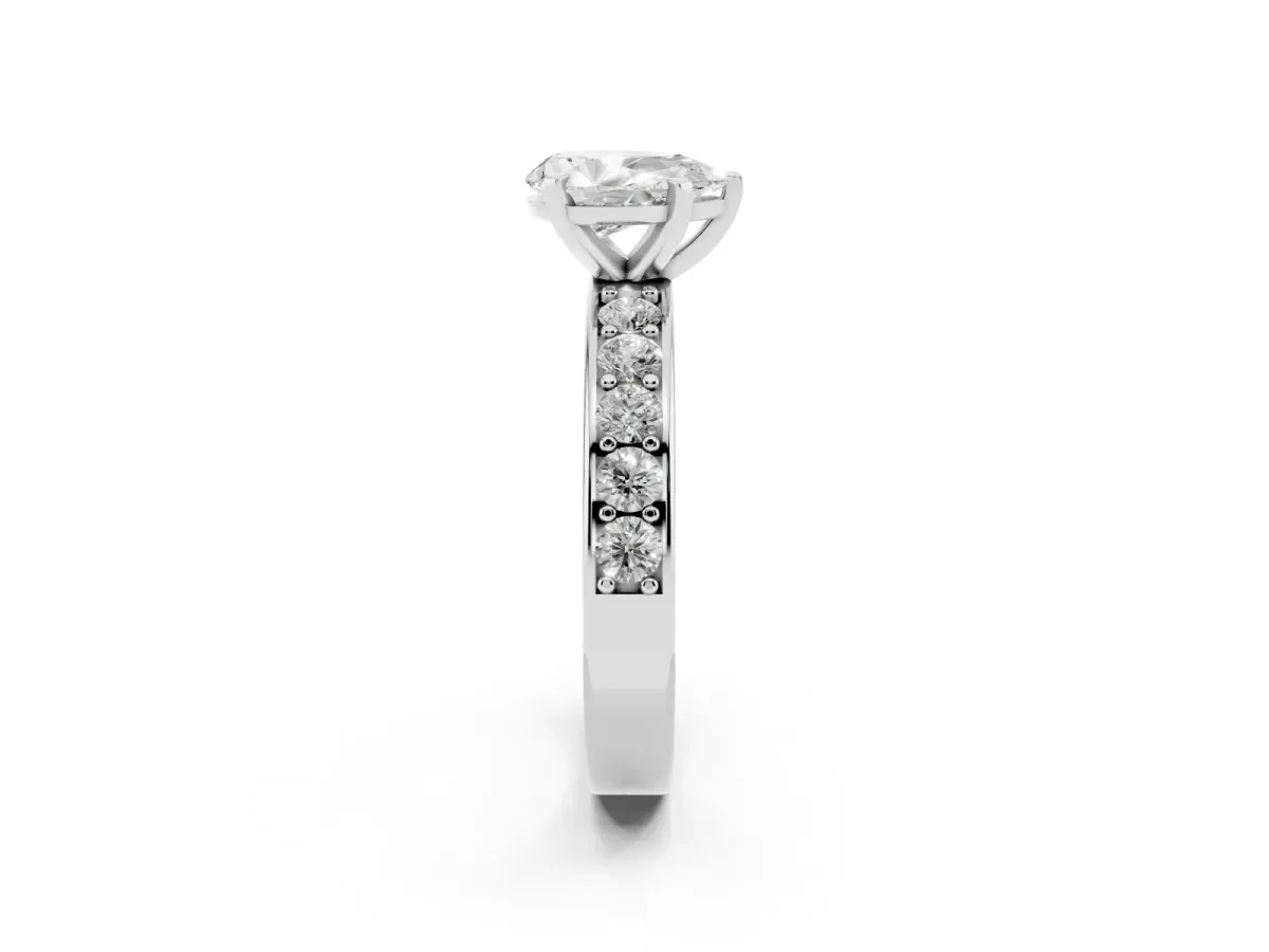 Pear Cut Diamond Engagement Ring with Channel Set Round Band and Prong Setting Silver