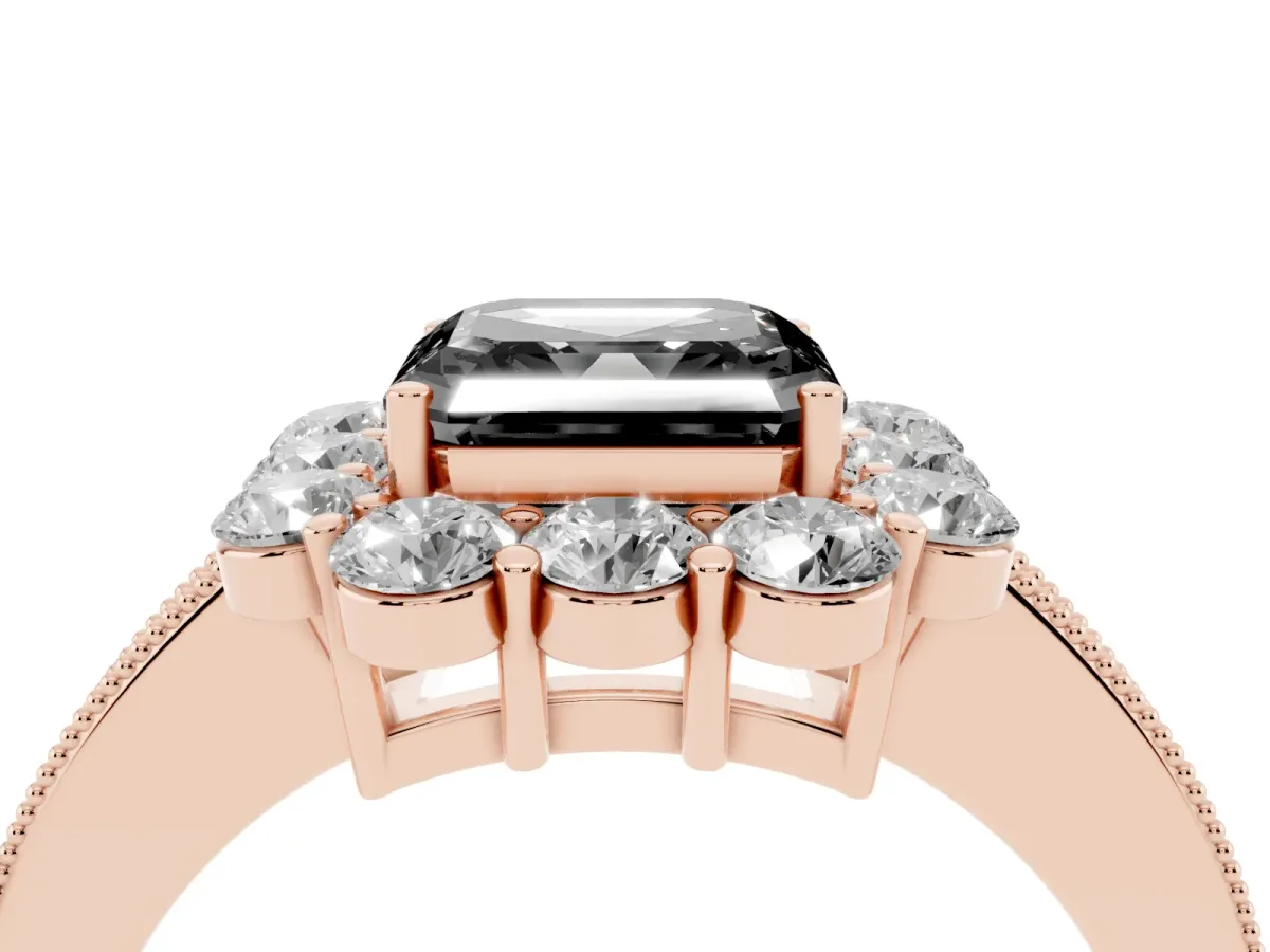 Fancy Black Asscher Cut Cut Halo Diamond Pavé Engagement Ring with Milgrain Detailing Rose gold
