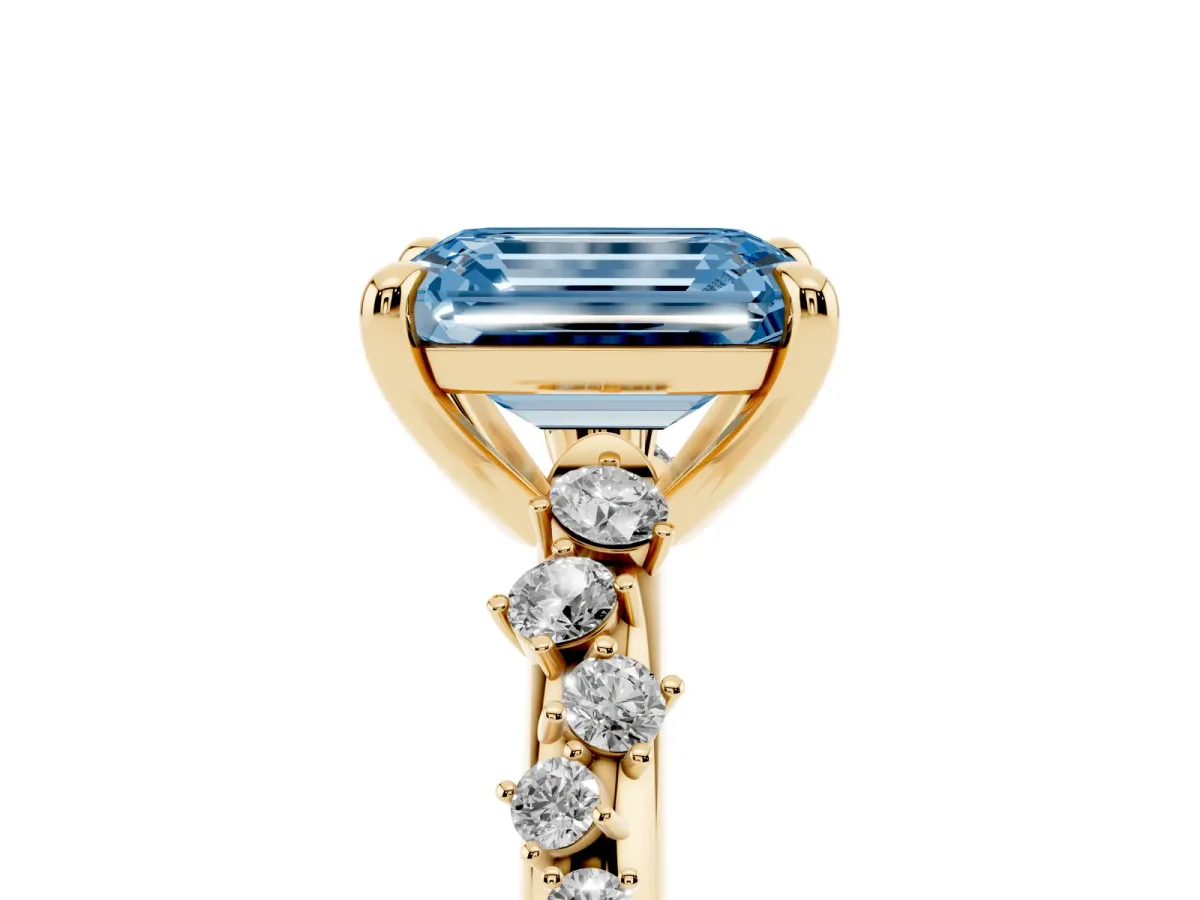 Fancy Blue Emerald Cut Cut Diamond Vine Band with Four-Prong Setting Yellow gold