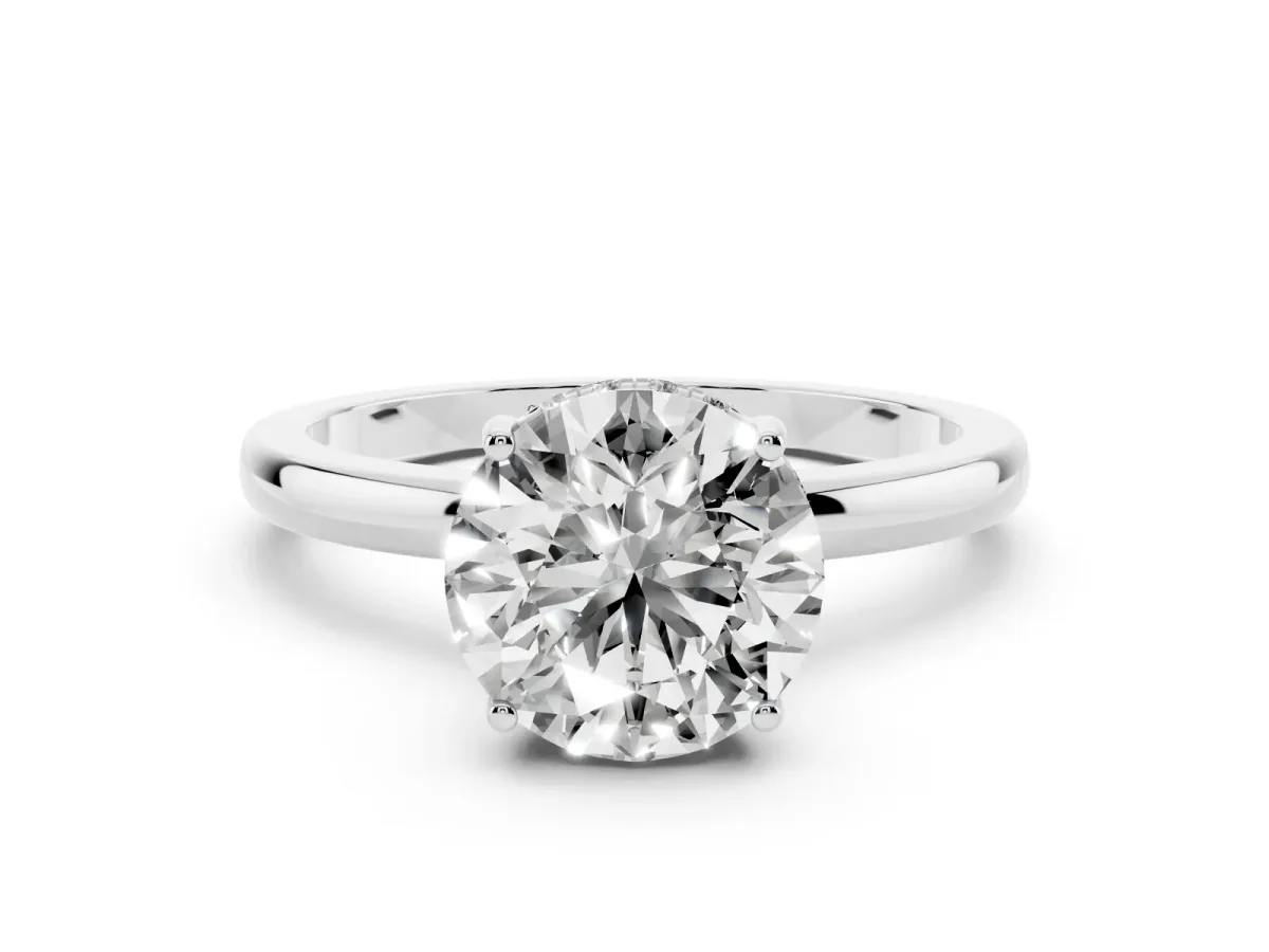 Round Cut Solitaire Diamond Ring with Prong Setting and Plain Band Platinum