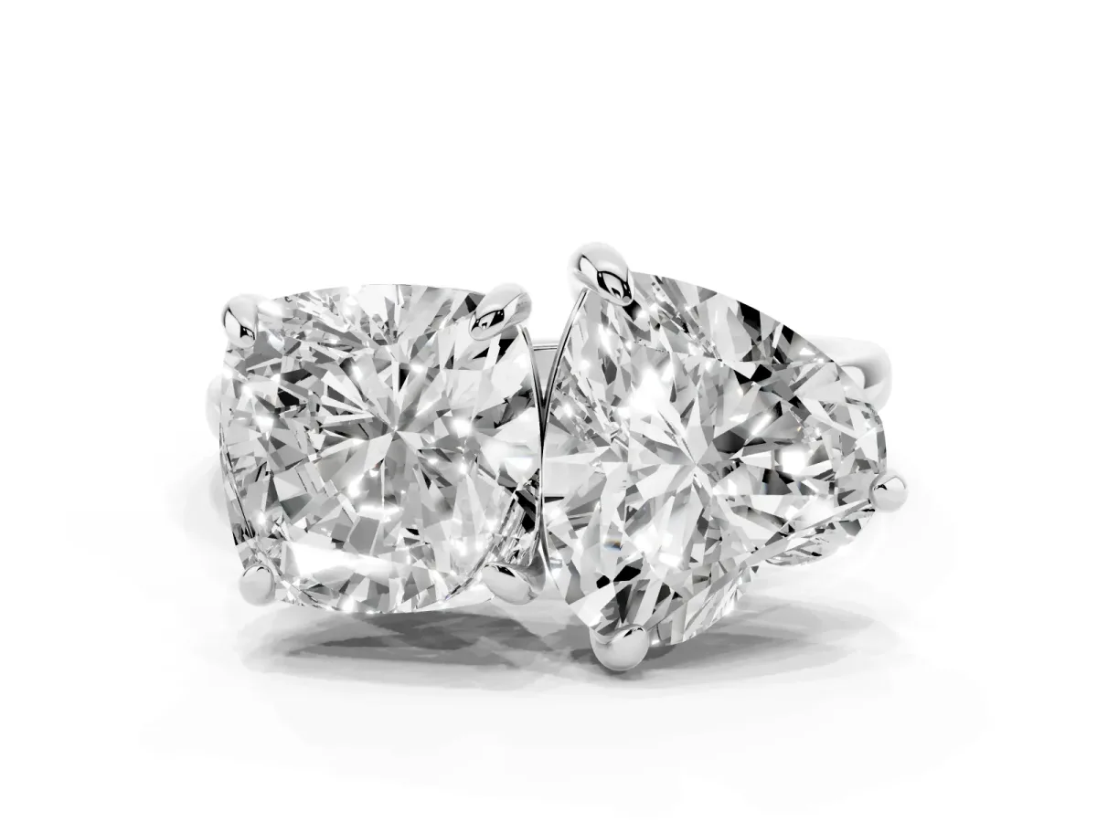 Cushion and Heart Toi Moi Ring with Prong Setting and Plain Band Silver