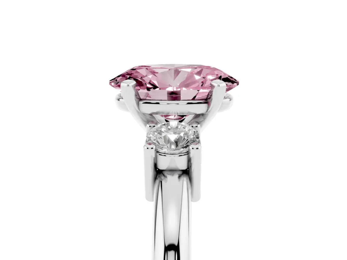 Fancy Pink Three-Stone Oval Cut Cut Diamond Solitaire with Prong Setting and Classic Band Silver