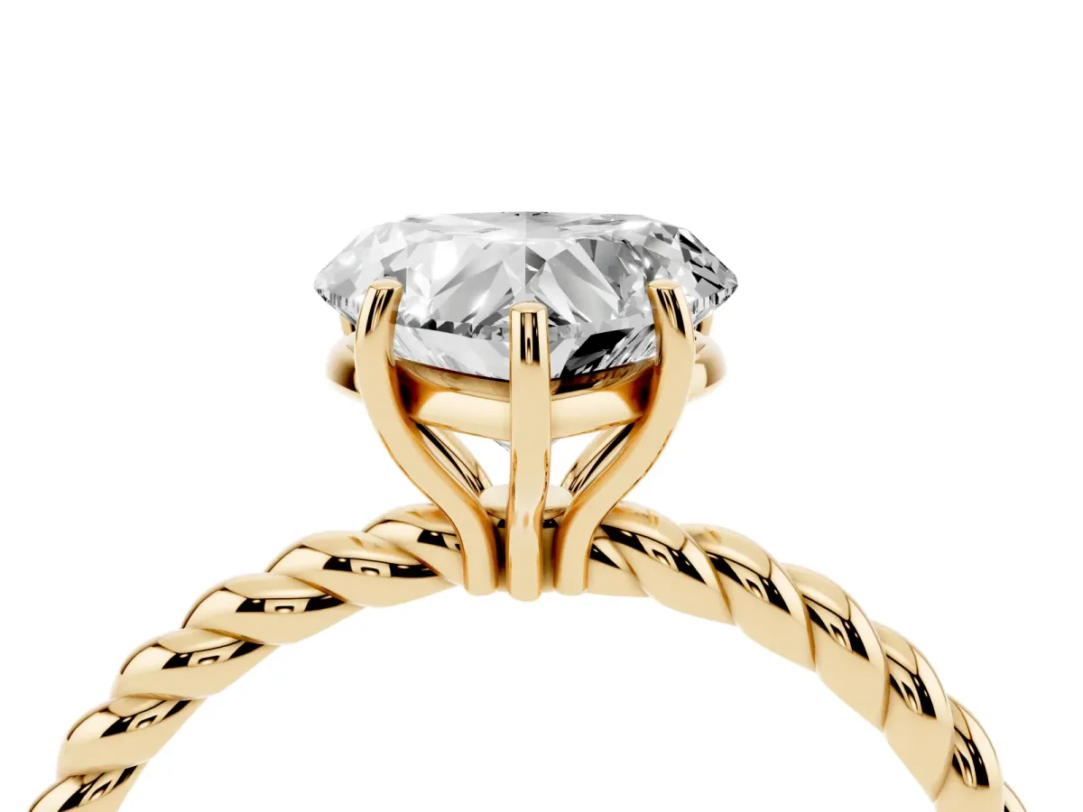 Heart Cut Solitaire Twist Band Ring with Four-Prong Setting Yellow gold