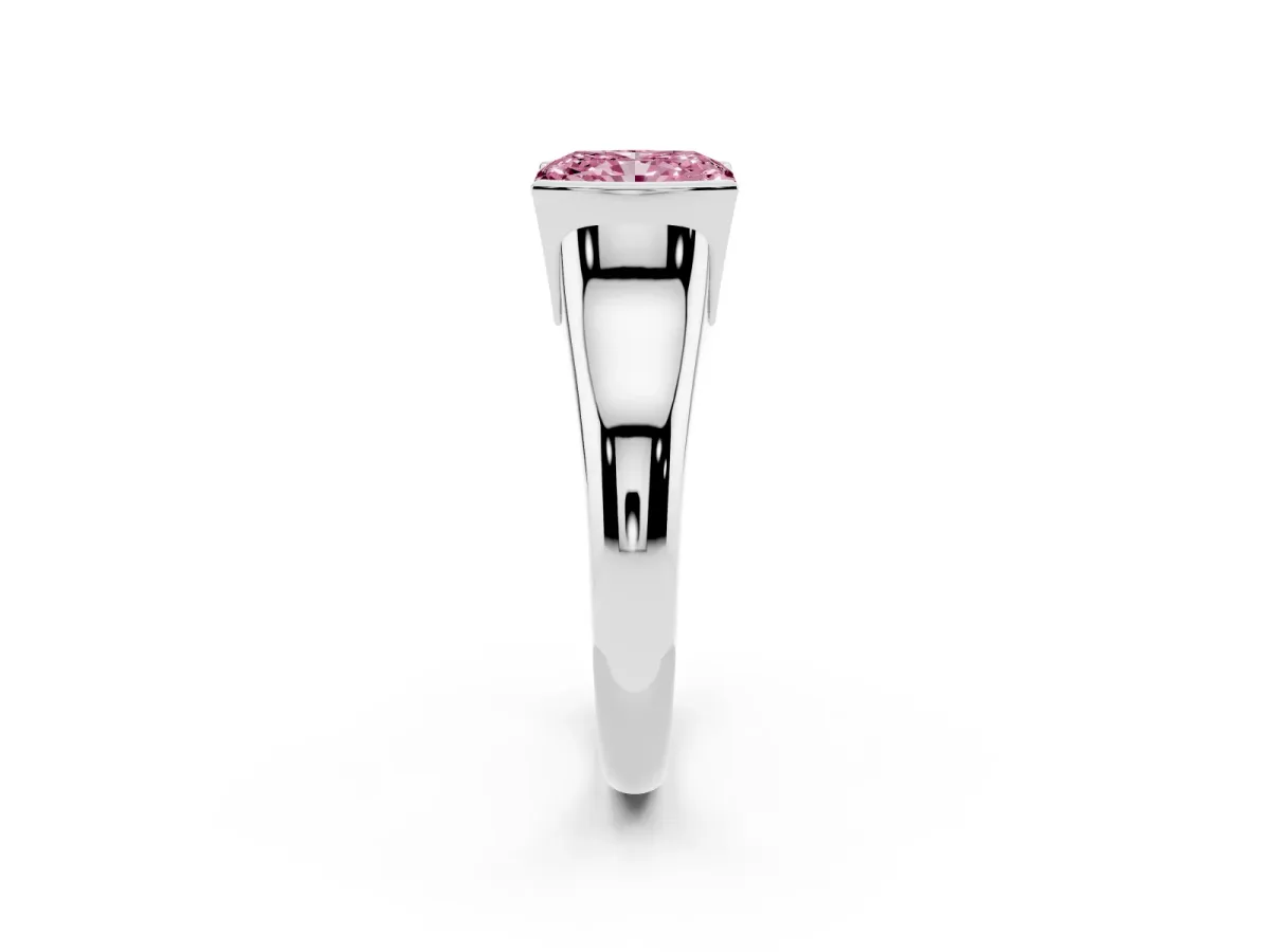 Fancy Pink Radiant Cut Solitaire Tension Set Diamond Ring with Split Shank Band Platinum