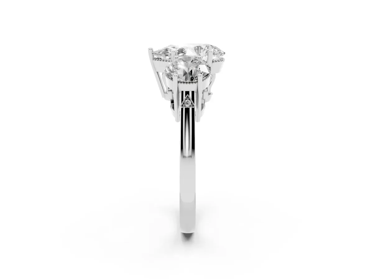 Three-Stone Pear Cut Diamond Engagement Ring with Prong Setting on a Classic Band Silver