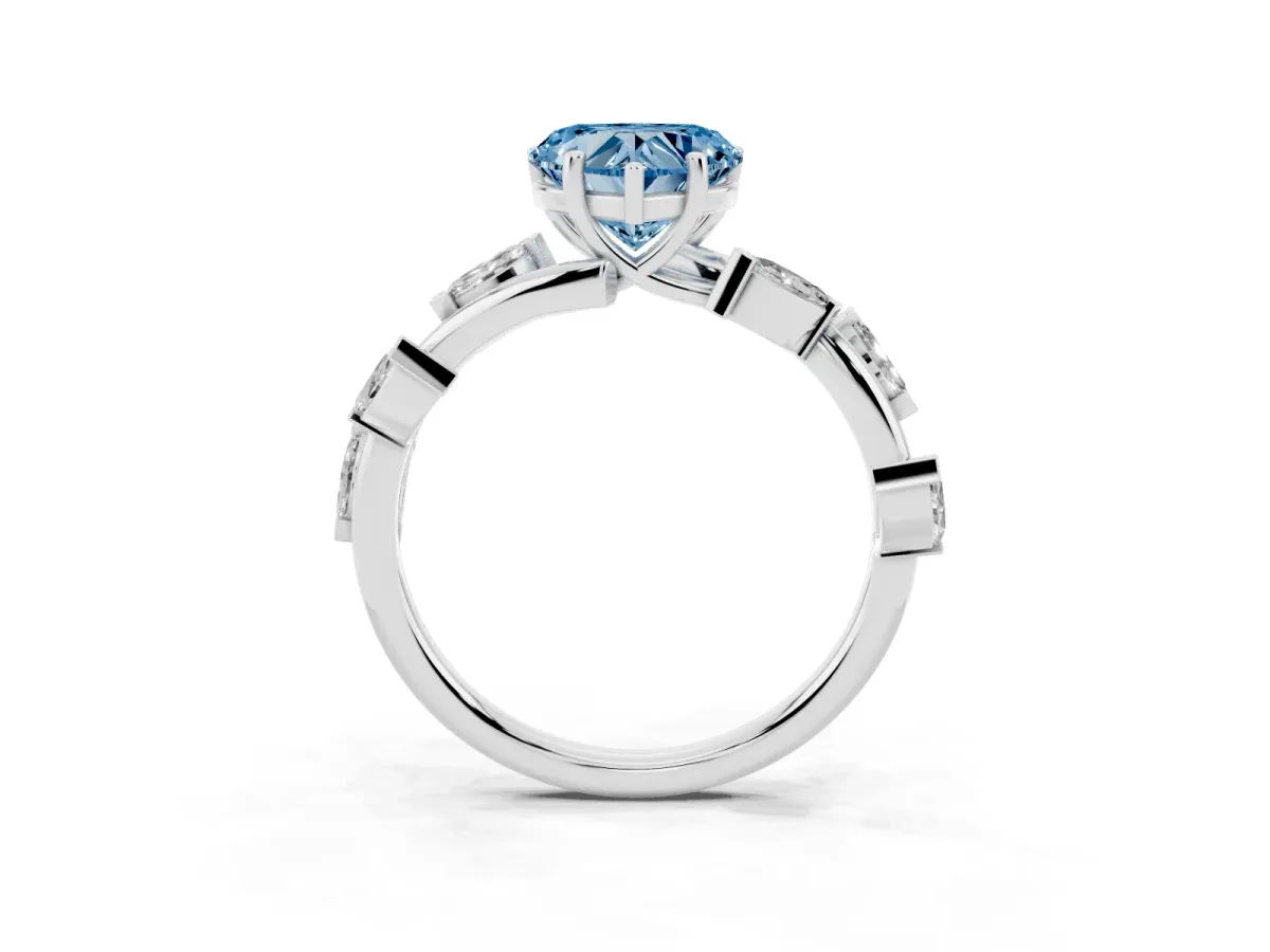 Fancy Blue Heart Cut Solitaire Twisted Band Marquise Accent Prong Setting Ring Silver