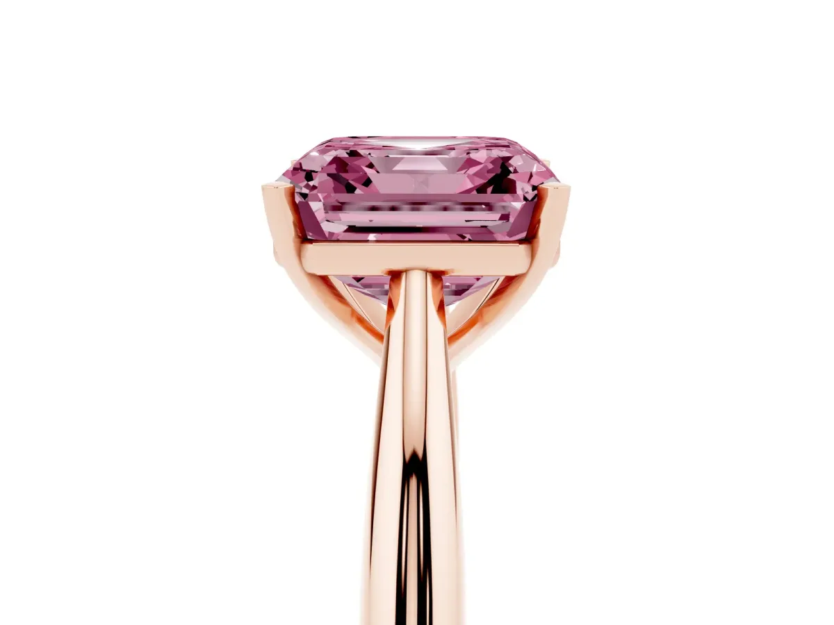 Fancy Pink Asscher Cut Diamond Solitaire Engagement Ring with Cathedral Setting and Four-Prong Mount Rose gold