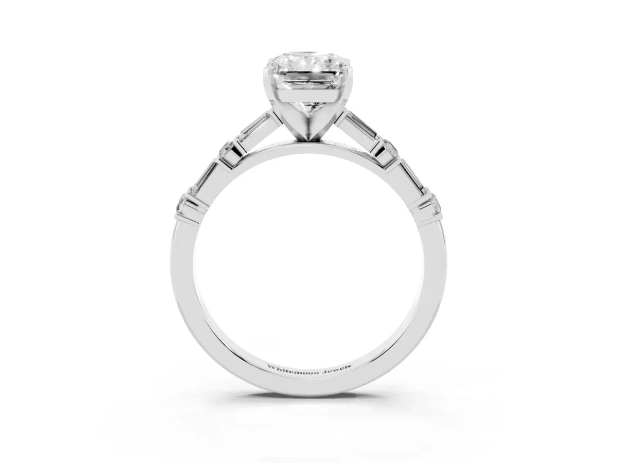 Radiant Cut Diamond Solitaire with Side Baguettes and Channel Set Band Silver