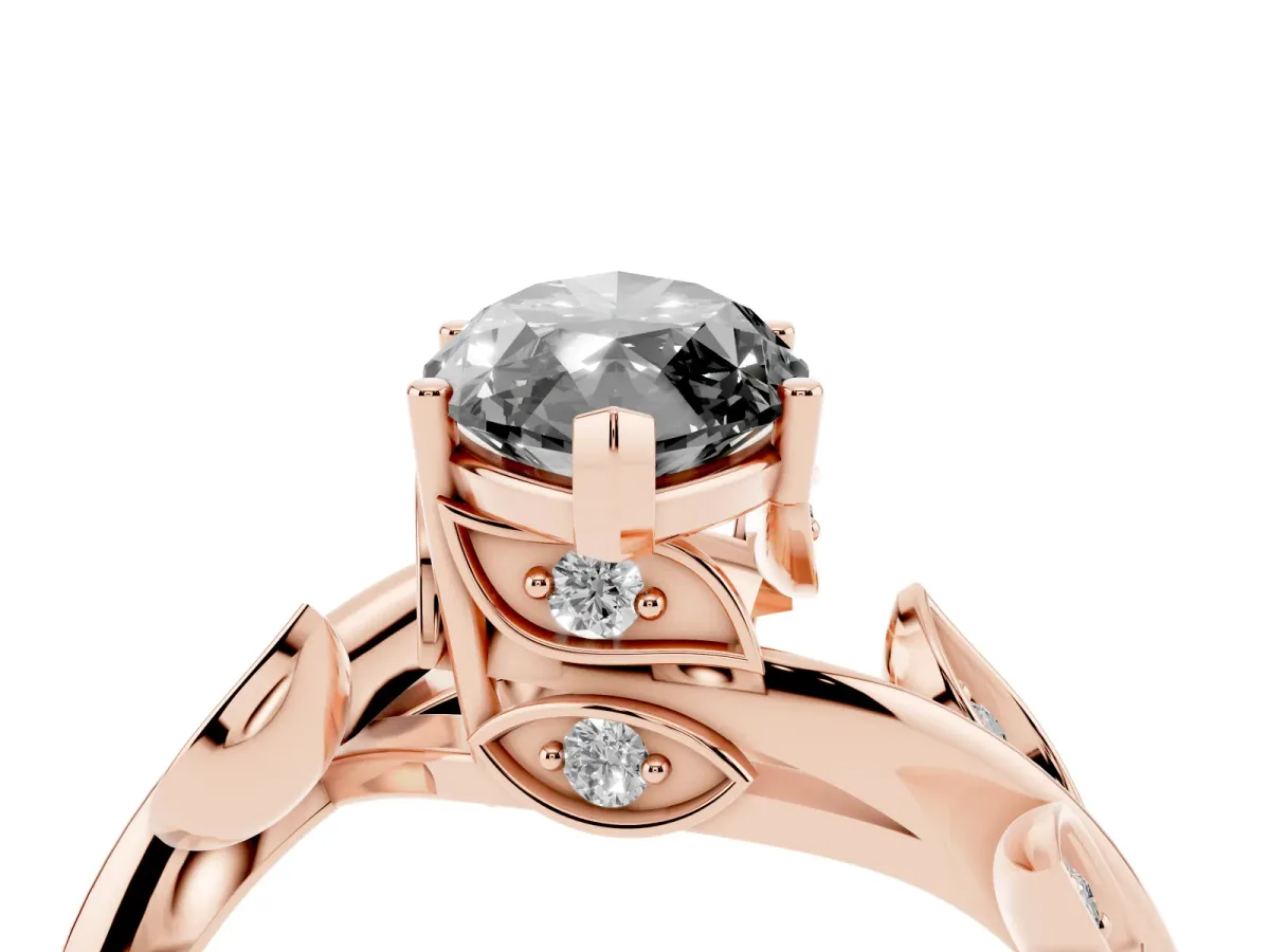 Fancy Black Marquise Cut Solitaire Twist Engagement Ring with Leaf Accents and Prong Setting Rose gold
