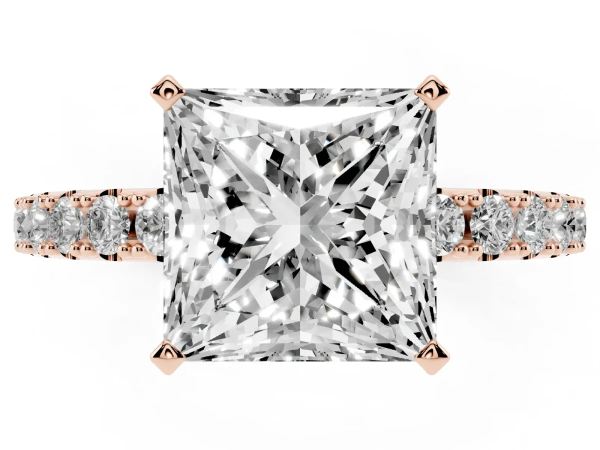 Princess Cut Diamond Solitaire Pavé Band with Four-Prong Setting Rose gold