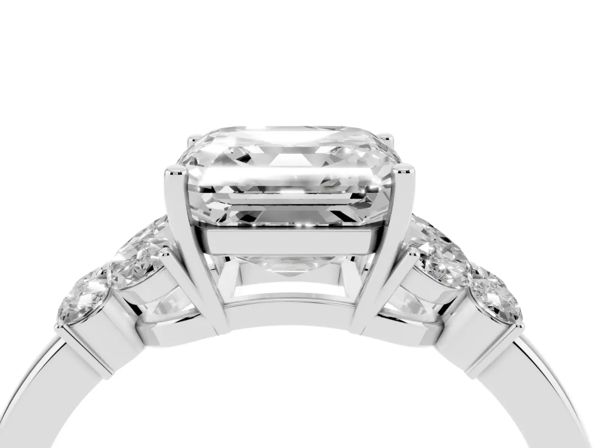 Asscher Cut Cut Solitaire Floral Diamond Ring with Four-Prong Setting Silver
